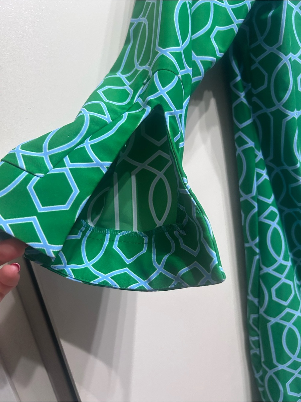 Jude Connally Green Dress with Light Blue Geometric Print - Picture 3 of 3